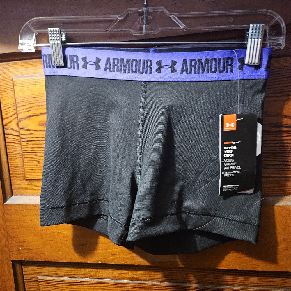 Under Armour Black Bike Shorts with Purple Waistband